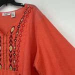New Direction  Boho Gauzy Top Orange Embroidered Western Split Neck Size 3X Photo 2
