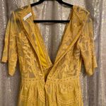 Honey Punch Mustard Yellow Boho Embroidered Crochet Lace Romper, Small Photo 6