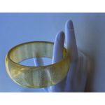 Vintage Tortoise Shell Lucite Bypass Bangle Bracelet Gold Metallic Stripes Sz 8” Brown Photo 10