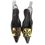 Tory Burch  Black Pointed Toe Patent Crocs Sling Back High Heels Pumps Shoes 7M Photo 1