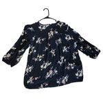 Bobeau Studio B By 3/4 Sleeve Split Neck Blouse Floral Black Multicolor Size L Photo 3