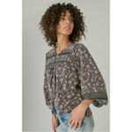 Lucky Brand  Bohemian Hippie Retro 70s Lace Up Peasant Blouse Size Large Photo 4