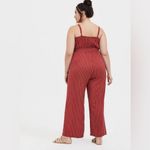 Torrid  Brick Red Striped Challis Wide Leg Jumpsuit Womens 1X Tie Waist Boho Photo 1