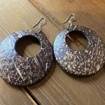 Wooden round center cutout dangle earrings Brown Photo 0
