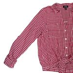 Jones New York Jones‎ New York Pink Gingham Plaid Roll Tab Sleeve Tie Front Blouse Top - L Photo 7