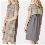 J Jill short sleeve ponte knit grey camel plaid shift dress size small N49 Tan Photo 1