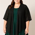 Chico's  Black Sequin Lace Open Front Kimono Cardigan Sequins OS Stretch Holiday Photo 0