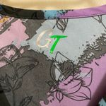 GT Womens Scrub Scrubs Smock Top L Large Floral Black Purple Blue Orange Print Photo 2