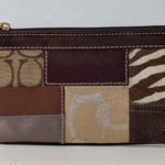 Coach  Patchwork Signature Canvas Leather Brown Wristlet Clutch Pouch Photo 0