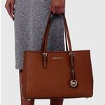 Michael Kors Jet Set Saffiano Leather Tote Bag Luggage Large Big Shoulder Purse Photo 3