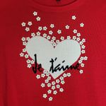 Talbots  VALENTINE'S DAY RED JE' TAIME HEART 3D FLOWER BEAD ACCENTS SWEATER XS Photo 2