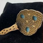 Vintage Art Deco Gold Filagree Antique Pearl Dress Fur Clip, Double Prong Pin Photo 7