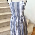 Abercrombie & Fitch Blue & White Linen Blend Striped Midi Dress Photo 0