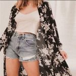 Spiritual Gangster Boho Black White Taupe Floral Maya Tie Front Kimono OS Photo 0