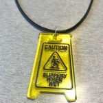 Handmade Gothic Caution Sign slippery floor Necklace - Cool & Chic Antique vintage emo Photo 0