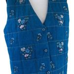 Vintage 90s Agapo Petite Denim Quilted Embroidered Floral Vest Blue Size L Photo 2