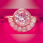 Boutique NEW Women’s Half‎ Moon Rose Gold Plated S925 Simulated Diamond Ring, Size 7 Photo 6
