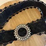 Black Floral Lace Wide Wrap Crystal Gem Round Embellished Buckle Free Size Photo 0