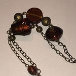 Elegant Brass Tone Amber Color Glass Boho Beaded Necklace Brown Photo 2
