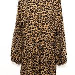 Anthropologie Leopard Cheetah Print Pattern Long Sleeve Midi Dress Button Cinch Waist Large Photo 4