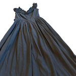 Free People 100% Cotton Black Midi Dress Ruffle Smocked Tie Back Size Small Photo 3