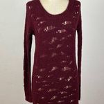 Free People  Burgundy Long Sleeve Distressed Sweater Dress Photo 0