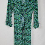 Donna Morgan ‎ Shirt Dress Womens 10 Green Blue Retro Print Button Down Front Tie Photo 0