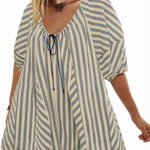 Free People Bop Around Textured Striped Romper Puff Sleeve Dress Size S Photo 0