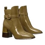 Tory Burch 8 2.5in block heel patent leather Moss Green bootie w/gold accents Photo 0