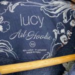 Lucy Art Hoodie Women XS Blue Cotton Floral Embroidered Screenprint Hood Pockets Photo 4