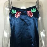 Floral, Embroidered, Tank Top, Navy Blue, Pink, Green, Size S Blue Photo 1
