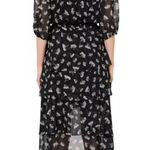Maje Floral Off Shoulder Hi Low Black White Asymmetrical Midi Dress US M l FR 38 Photo 3