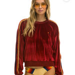 Aviator Nation Classic Velvet Relaxed Sweatshirt Red Medium Photo 6