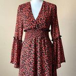 Cider  | Red Floral Bell Sleeve Open Back Mini Dress Sz S Photo 0