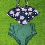 Womens Floral Two Piece Bathing Swimsuit Floral Flowy High Rise Bottoms Vacation Green Size XL Photo 0