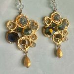 Gold Filigree Crystal Chandelier Earrings, Blue & Teal Photo 9