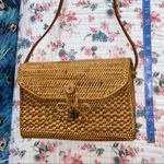 Vintage Tan Woven Shoulder Bag with Leather Strap Photo 8