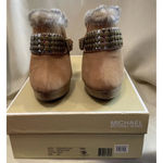 Michael Kors MMK 9M Khaki Suede Collette Faux Fur Stud Buckle Mules Clogs Photo 1
