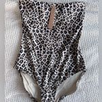SKIMS  Signature Swim Strapless One Piece Champagne Leopard Print Size Medium Photo 6