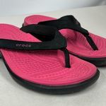 Crocs Black & hot pink thong flip flop sandals women’s size 6 Photo 0