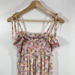 Kos Resort Floral‎ Smocked Maxi Dress Size S Pink Yellow Tie Strap Boho Cottage Photo 5