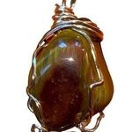 Tigers Eye Tumbled Stone Pendant Gold Tone Wire Wrapped 1.75” Brown Gold Green Photo 0