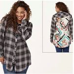 Tolani NWT  Collection Neicy Plaid Floral‎ Button Down Top 1X Photo 1