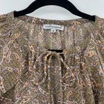 Wishlist  Apparel Boho Peasant Womens Top Sz M Olive Indie Paisley Sheer Ruffle Photo 1