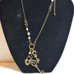 Source Unknown Victorian Lock & Keys Rhinestone/Pearl Accent Brass Tone Single Strand Necklace Photo 0