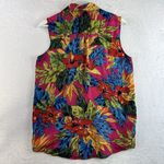 TRIBES Medium M Silk Top Button Up Shirt Pink Floral Sleeveless Collared 90s Photo 8