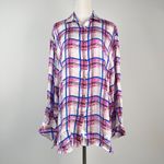 Johnny Was NWOT  Plaid Rayon Soft Long Sleeves Oversized Shirt Blouse Size S Photo 1