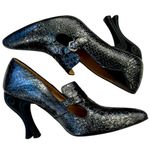John Fluevog NWOT Leather Linda Clayton Heels Blue Snake Size 9.5 Retail $495.00 Photo 0