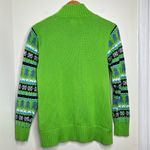 Quacker Factory VTG  Zip Up Sweater Woman’s Size Medium Bright Green Snowflake Photo 3