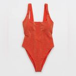 Aerie  Sparkle Babewatch One Piece Metallic Swimsuit in Heart Orange Red XL Photo 6